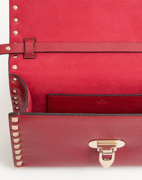 Valentino Garavani - Small Rockstud Grainy Calfskin Crossbody Bag - Rosso Valentino - Woman - Shoulder Bags